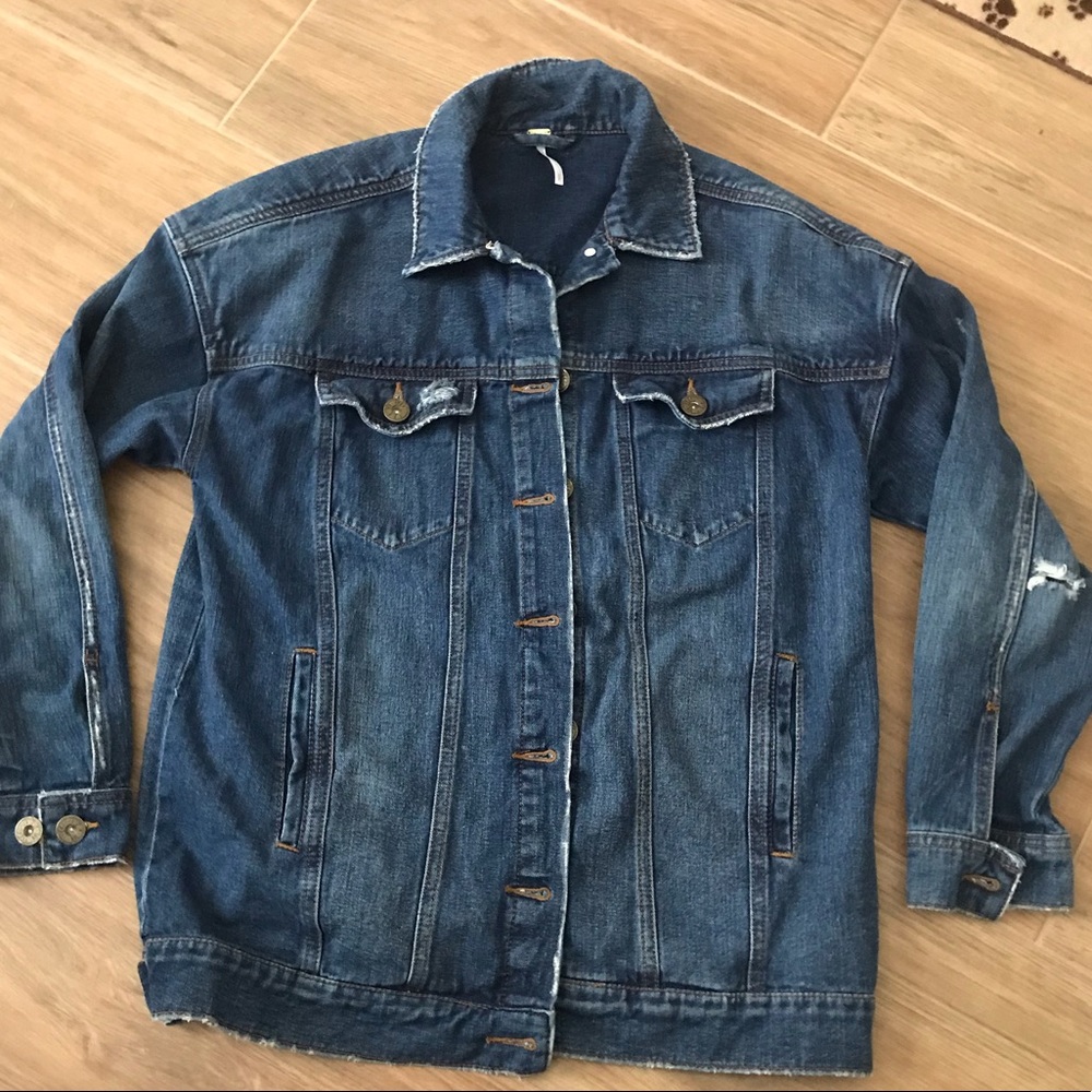 Free People Oversized Distressed Denim Jacket - Picture 7 of 16